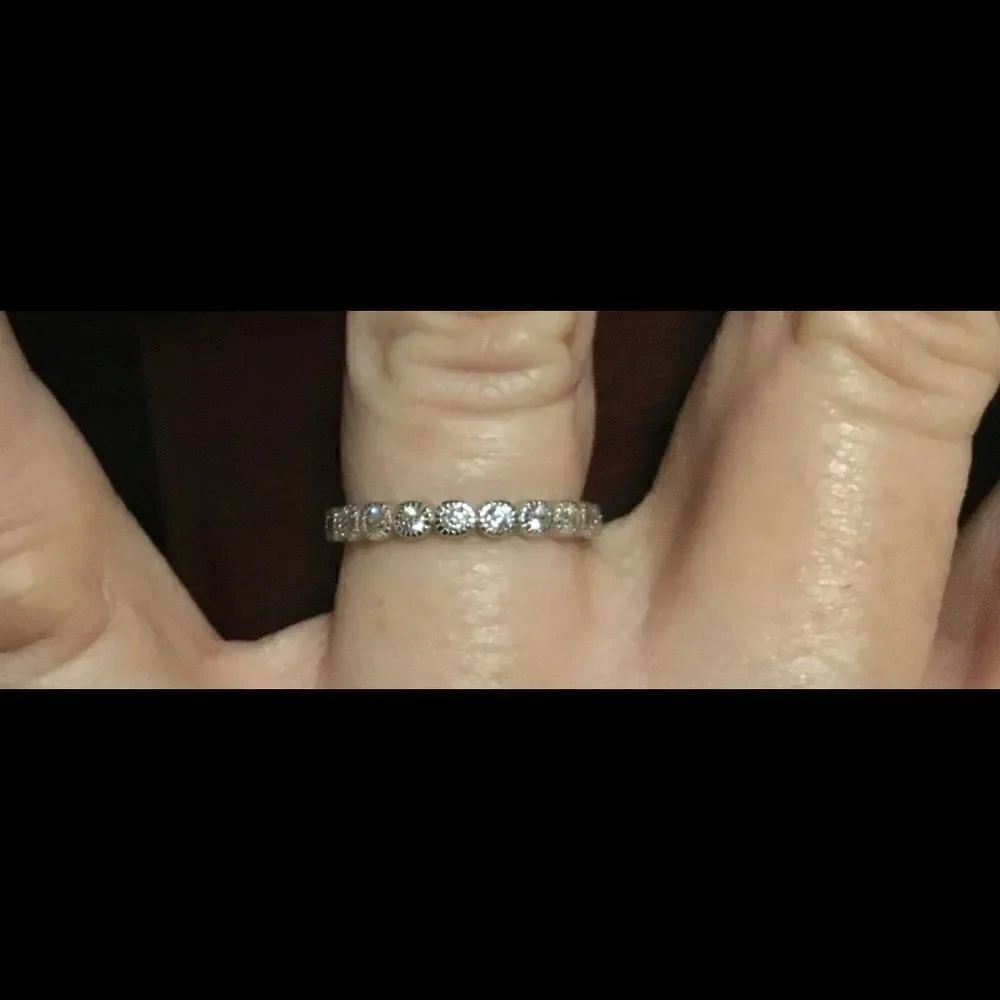 Milgrain Dots Simulated Diamond Eternity Band Ring - Picture 2 of 3